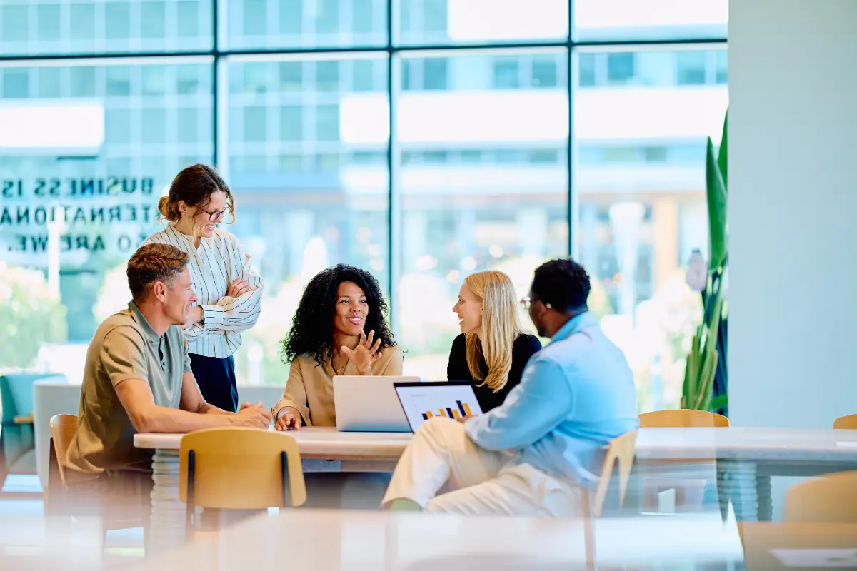 A small business team working together in their workplace